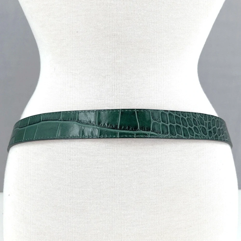 & Other Stories Womens M Belt Forest Green Croc Embossed Leather Italy Old Money
